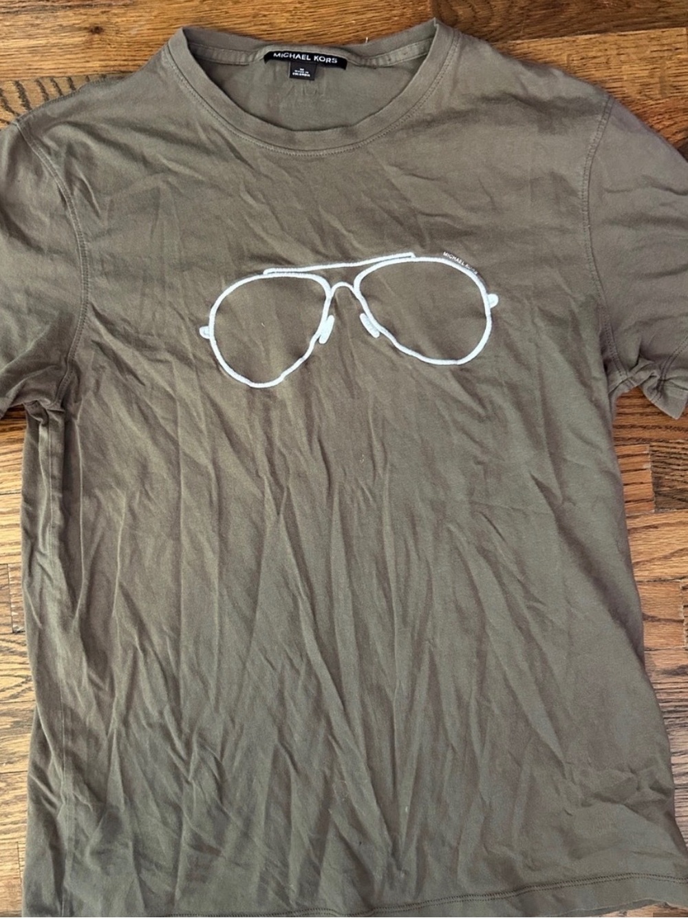 Michael Kors Olive Green Crewneck Tee with White Aviator Graphic